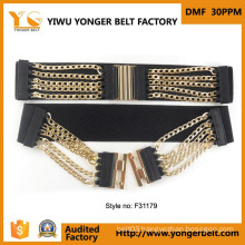 New Designs Metal Chain Decorative Black Wide Womans Elastic Belt